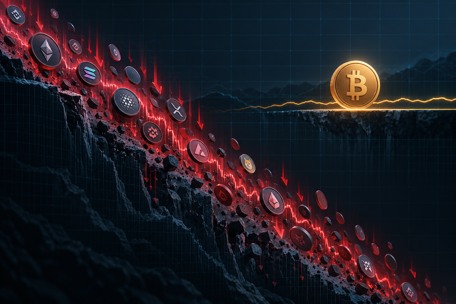 Bitcoin holds a firm shelf while a wider field of crypto assets falls more sharply